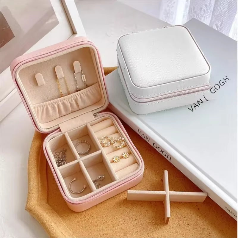 Mini Travel Jewelry Box – PU Leather Organizer for Rings & Earrings