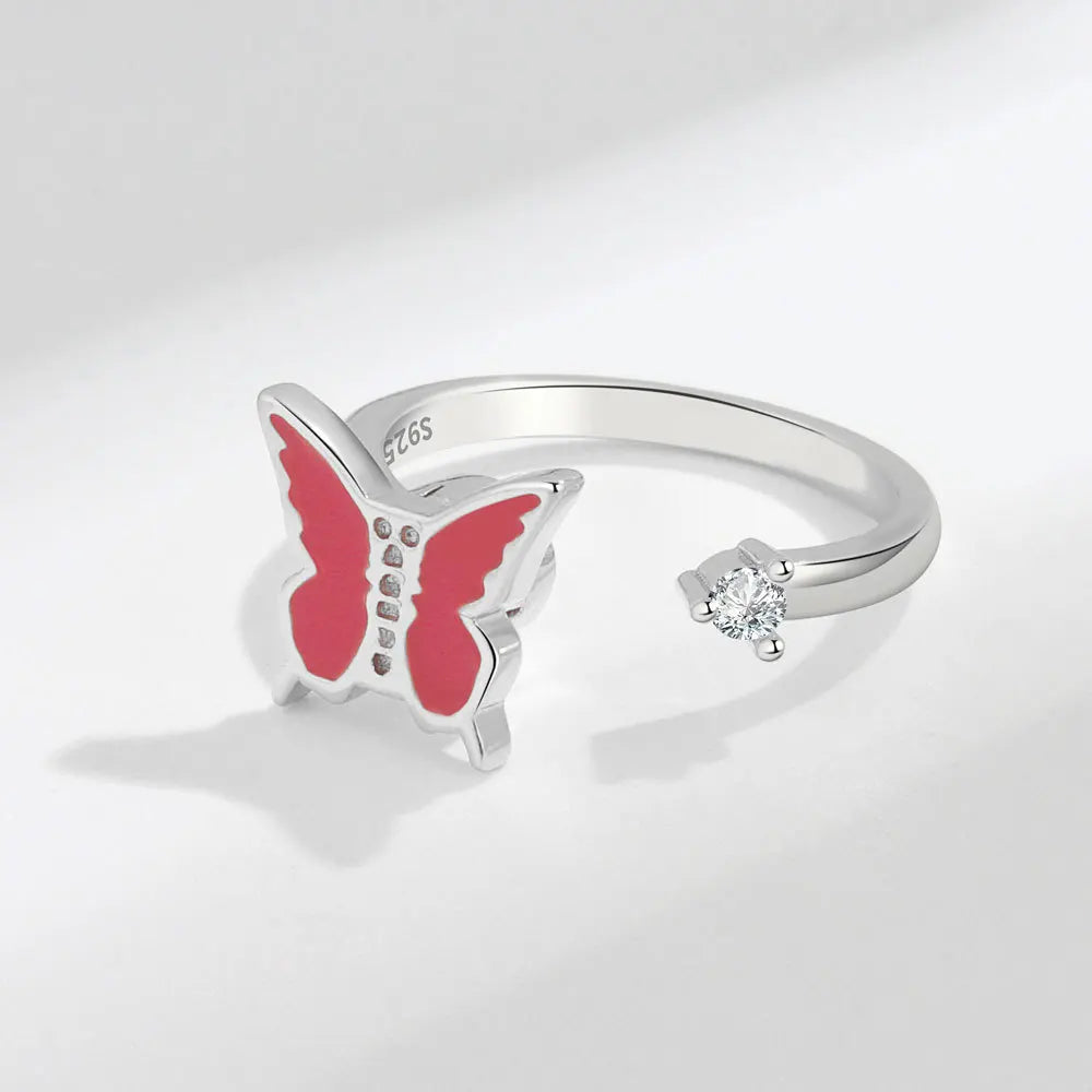 Fidget Spinner Ring for Women – Anti-Stress & Anxiety Relief, Multi-Crystal Flower, Eye, Butterfly & Animal Rotating Jewelry for Weddings & Gifts