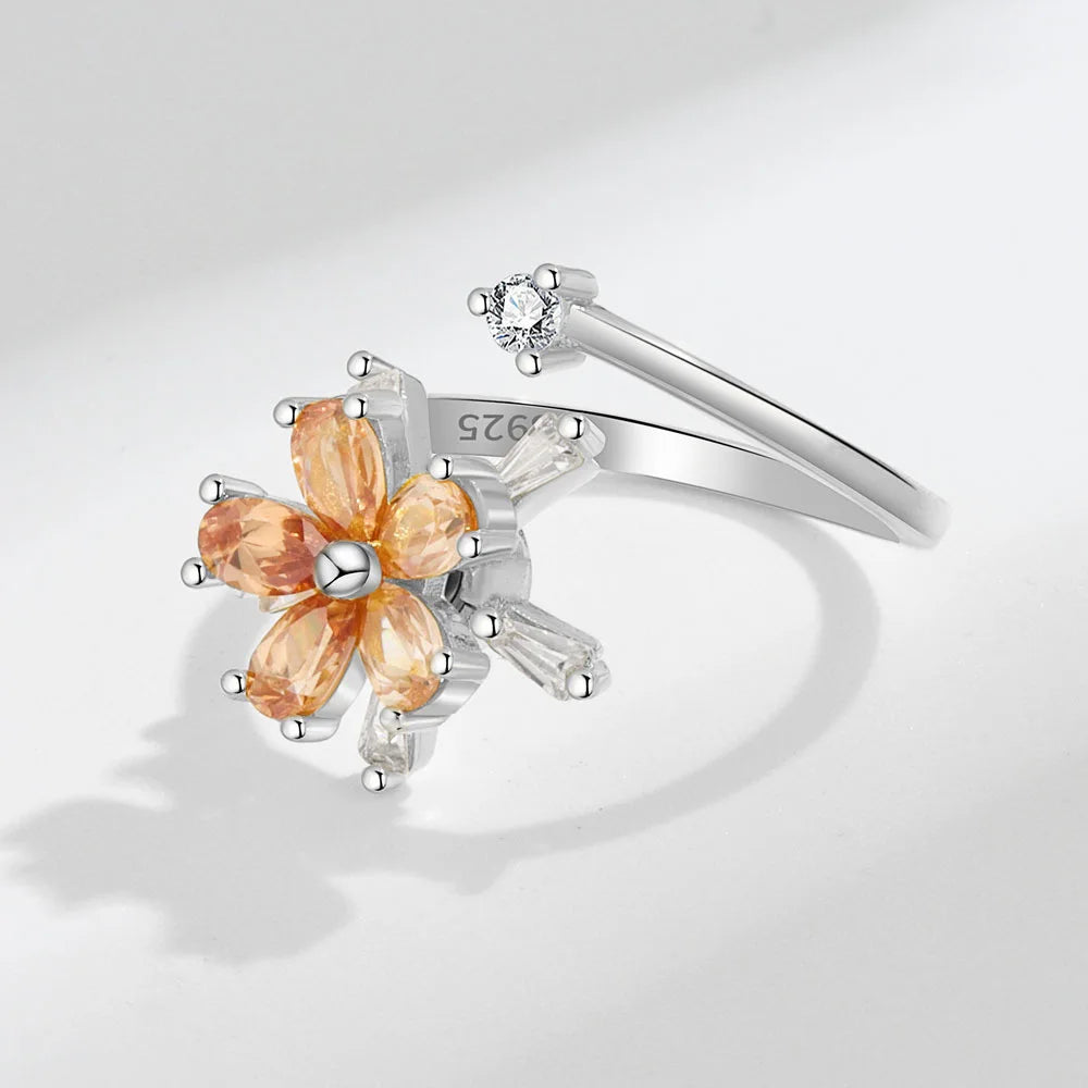 Fidget Spinner Ring for Women – Anti-Stress & Anxiety Relief, Multi-Crystal Flower, Eye, Butterfly & Animal Rotating Jewelry for Weddings & Gifts