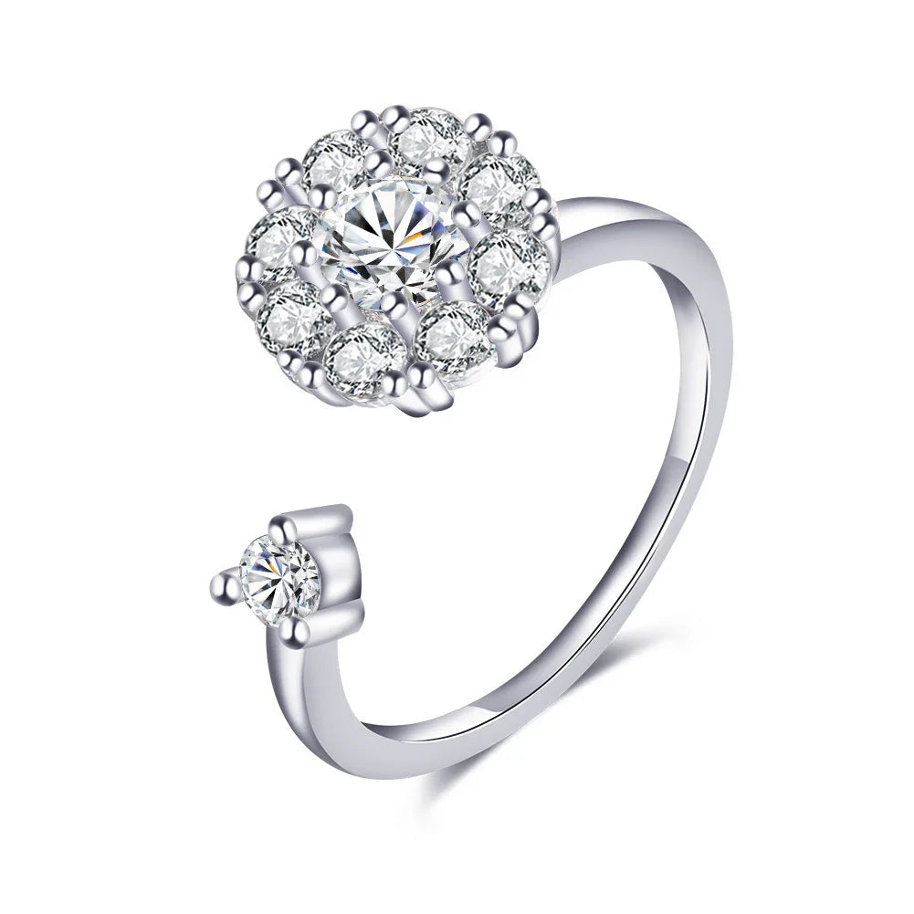 Fidget Spinner Ring for Women – Anti-Stress & Anxiety Relief, Multi-Crystal Flower, Eye, Butterfly & Animal Rotating Jewelry for Weddings & Gifts