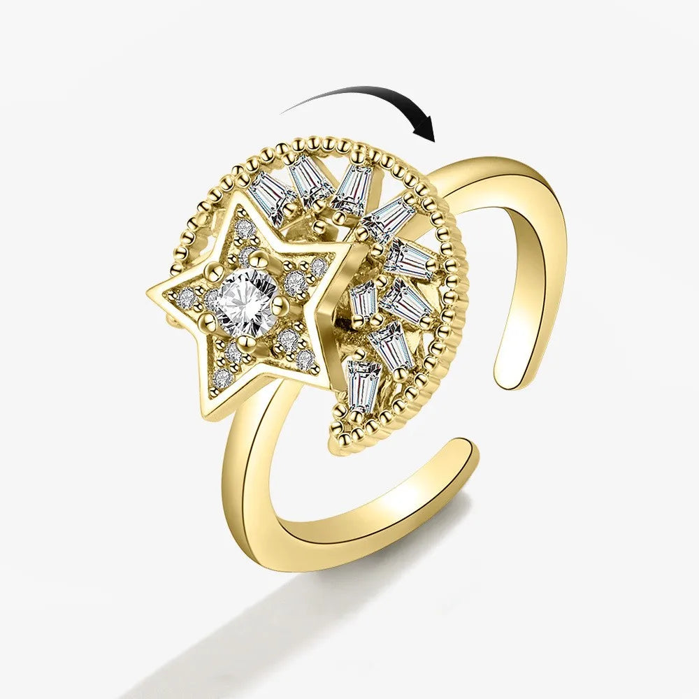 Fidget Spinner Ring for Women – Anti-Stress & Anxiety Relief, Multi-Crystal Flower, Eye, Butterfly & Animal Rotating Jewelry for Weddings & Gifts