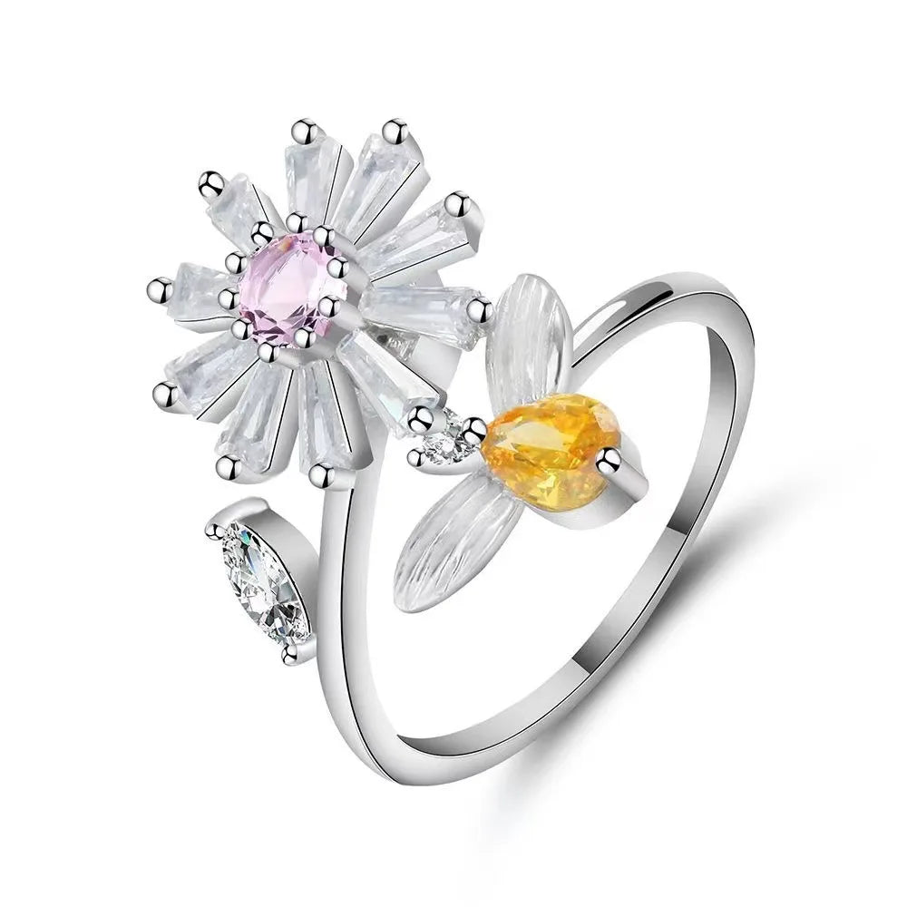 Fidget Spinner Ring for Women – Anti-Stress & Anxiety Relief, Multi-Crystal Flower, Eye, Butterfly & Animal Rotating Jewelry for Weddings & Gifts