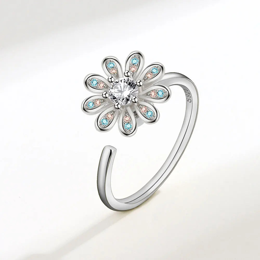 Fidget Spinner Ring for Women – Anti-Stress & Anxiety Relief, Multi-Crystal Flower, Eye, Butterfly & Animal Rotating Jewelry for Weddings & Gifts