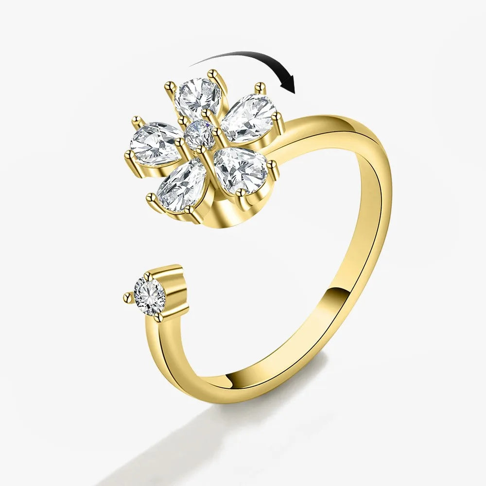 Fidget Spinner Ring for Women – Anti-Stress & Anxiety Relief, Multi-Crystal Flower, Eye, Butterfly & Animal Rotating Jewelry for Weddings & Gifts
