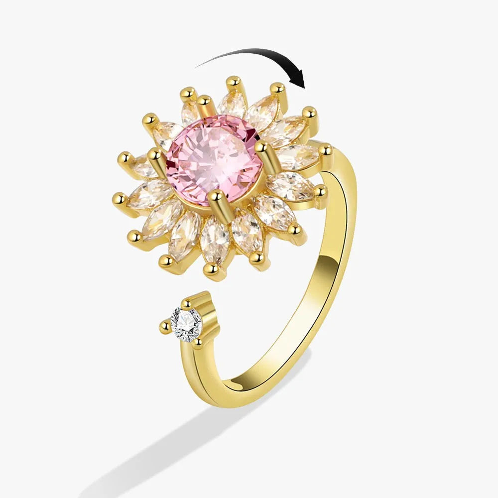 Fidget Spinner Ring for Women – Anti-Stress & Anxiety Relief, Multi-Crystal Flower, Eye, Butterfly & Animal Rotating Jewelry for Weddings & Gifts