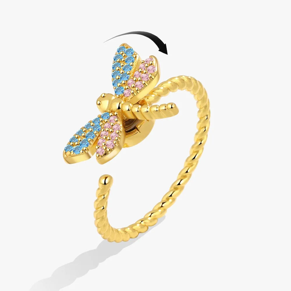 Fidget Spinner Ring for Women – Anti-Stress & Anxiety Relief, Multi-Crystal Flower, Eye, Butterfly & Animal Rotating Jewelry for Weddings & Gifts