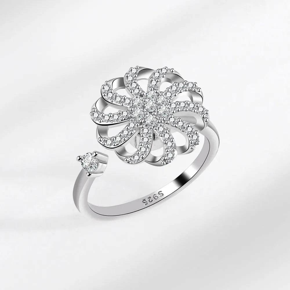 Fidget Spinner Ring for Women – Anti-Stress & Anxiety Relief, Multi-Crystal Flower, Eye, Butterfly & Animal Rotating Jewelry for Weddings & Gifts