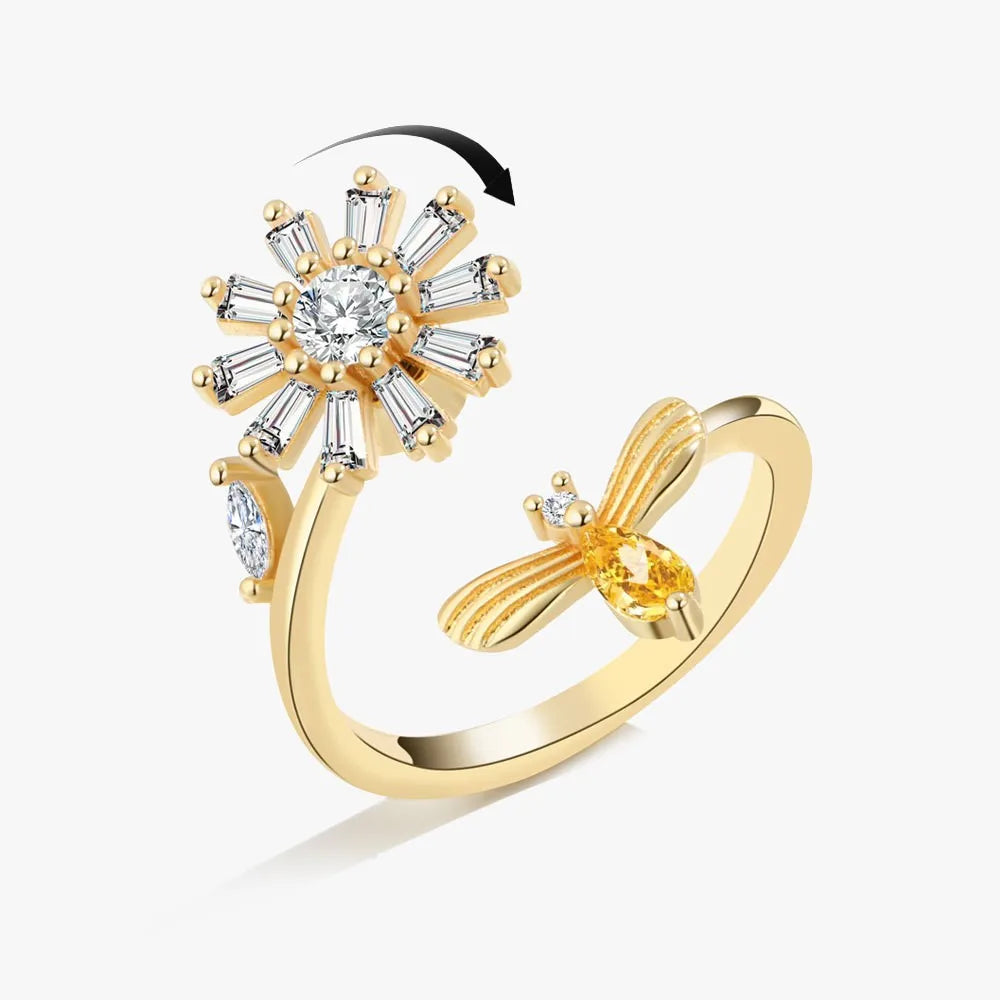 Fidget Spinner Ring for Women – Anti-Stress & Anxiety Relief, Multi-Crystal Flower, Eye, Butterfly & Animal Rotating Jewelry for Weddings & Gifts