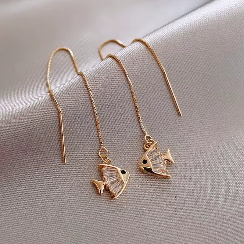 Exquisite Crystal Drop Earrings – Long Hanging Bee, Butterfly & Flower Design for Women, Elegant Zircon Piercing Jewelry Accessories