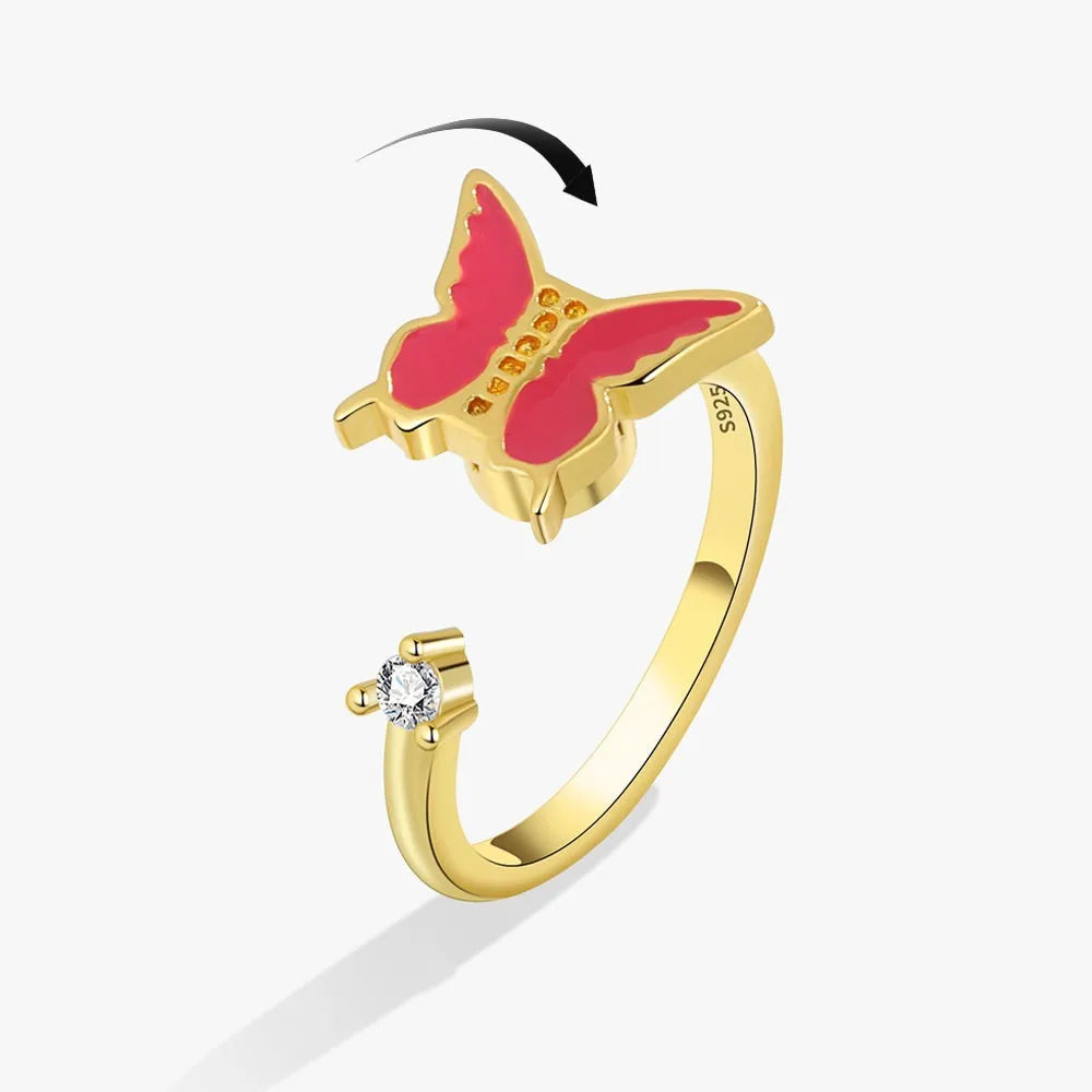 Fidget Spinner Ring for Women – Anti-Stress & Anxiety Relief, Multi-Crystal Flower, Eye, Butterfly & Animal Rotating Jewelry for Weddings & Gifts