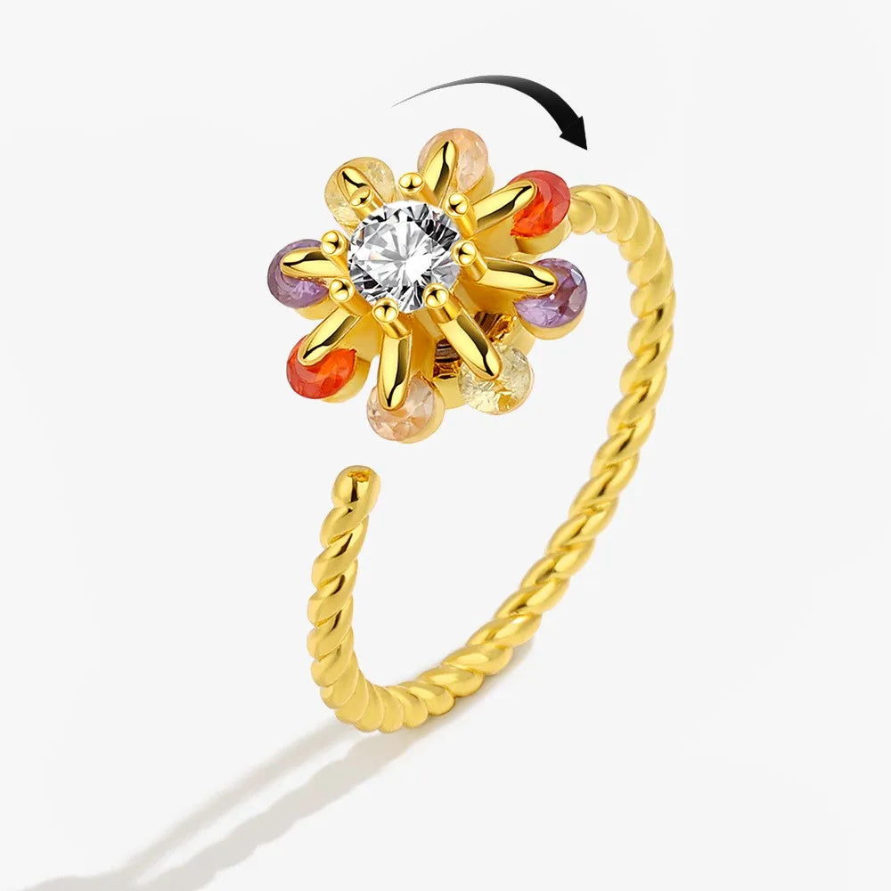 Fidget Spinner Ring for Women – Anti-Stress & Anxiety Relief, Multi-Crystal Flower, Eye, Butterfly & Animal Rotating Jewelry for Weddings & Gifts