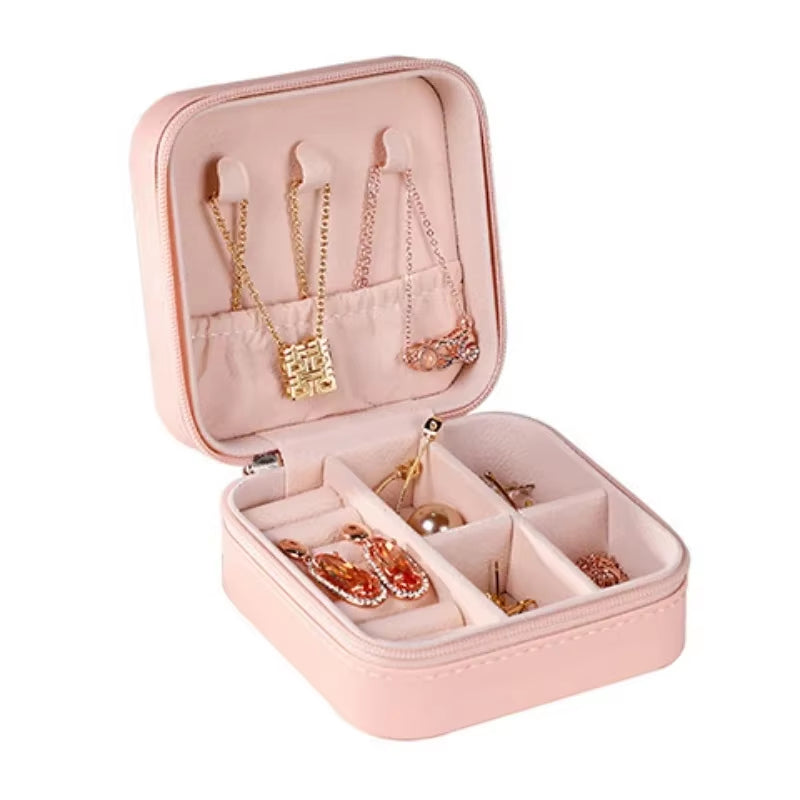 Mini Travel Jewelry Box – PU Leather Organizer for Rings & Earrings