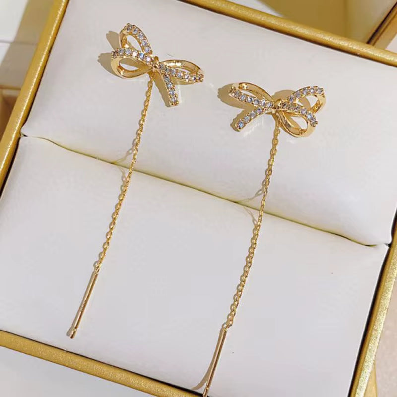 Exquisite Crystal Drop Earrings – Long Hanging Bee, Butterfly & Flower Design for Women, Elegant Zircon Piercing Jewelry Accessories