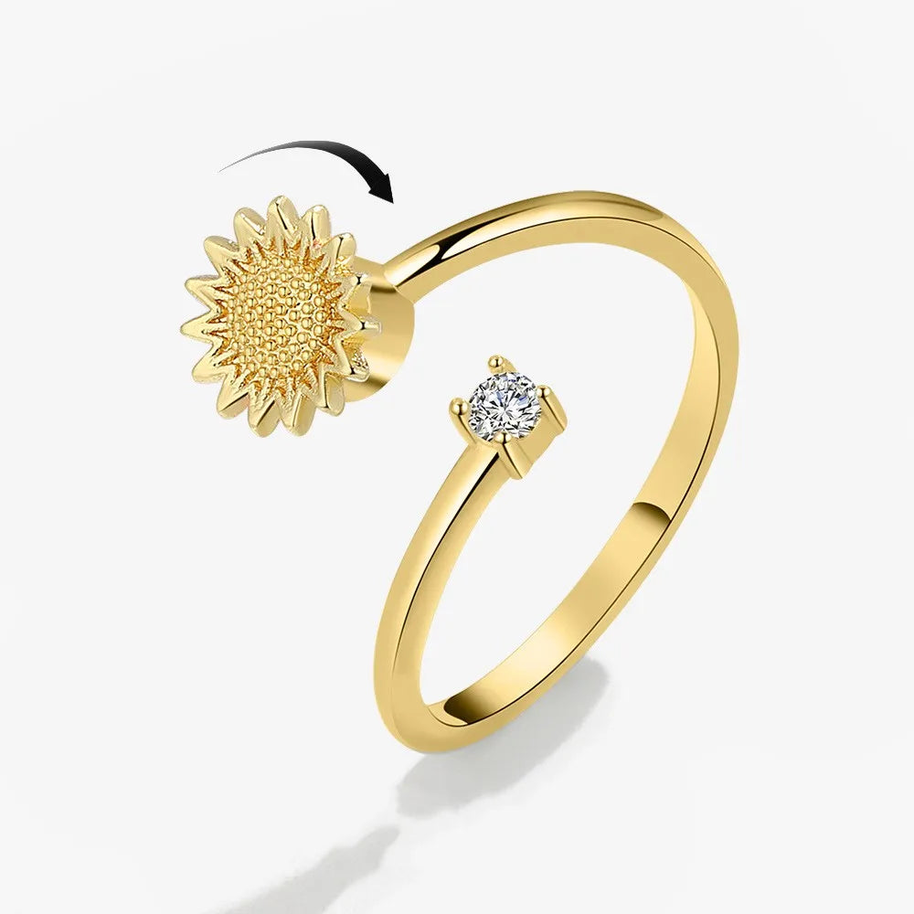 Fidget Spinner Ring for Women – Anti-Stress & Anxiety Relief, Multi-Crystal Flower, Eye, Butterfly & Animal Rotating Jewelry for Weddings & Gifts