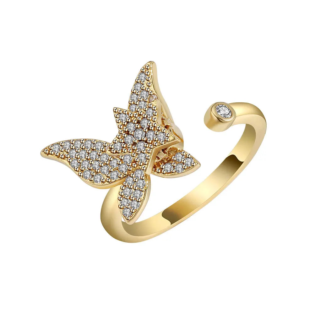 Fidget Spinner Ring for Women – Anti-Stress & Anxiety Relief, Multi-Crystal Flower, Eye, Butterfly & Animal Rotating Jewelry for Weddings & Gifts