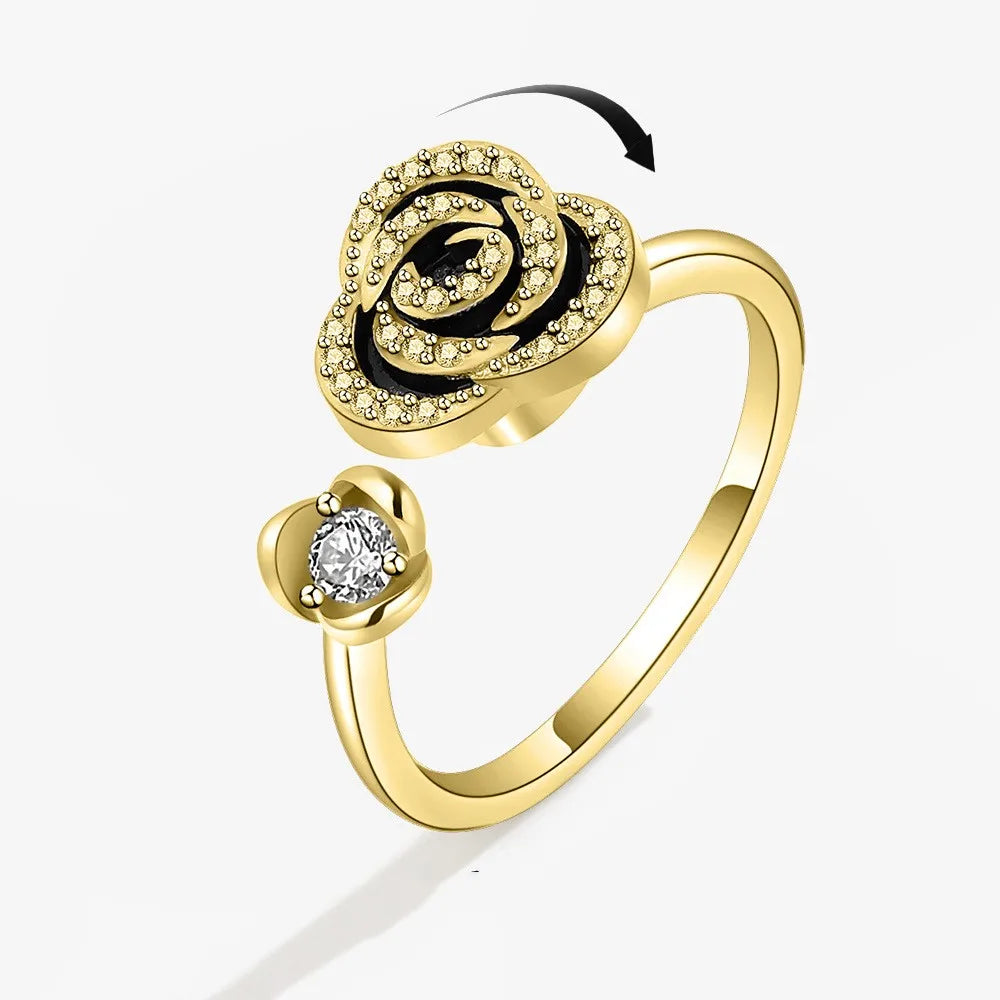 Fidget Spinner Ring for Women – Anti-Stress & Anxiety Relief, Multi-Crystal Flower, Eye, Butterfly & Animal Rotating Jewelry for Weddings & Gifts