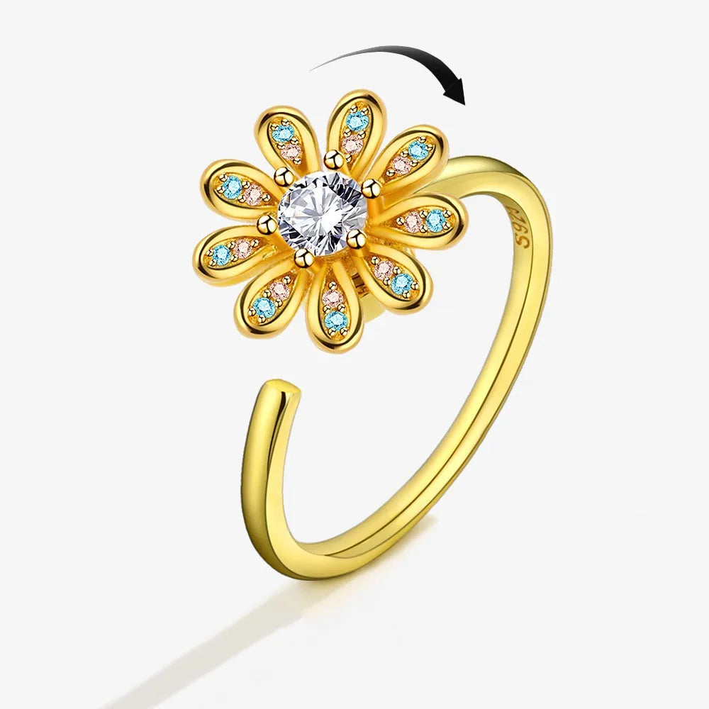 Fidget Spinner Ring for Women – Anti-Stress & Anxiety Relief, Multi-Crystal Flower, Eye, Butterfly & Animal Rotating Jewelry for Weddings & Gifts