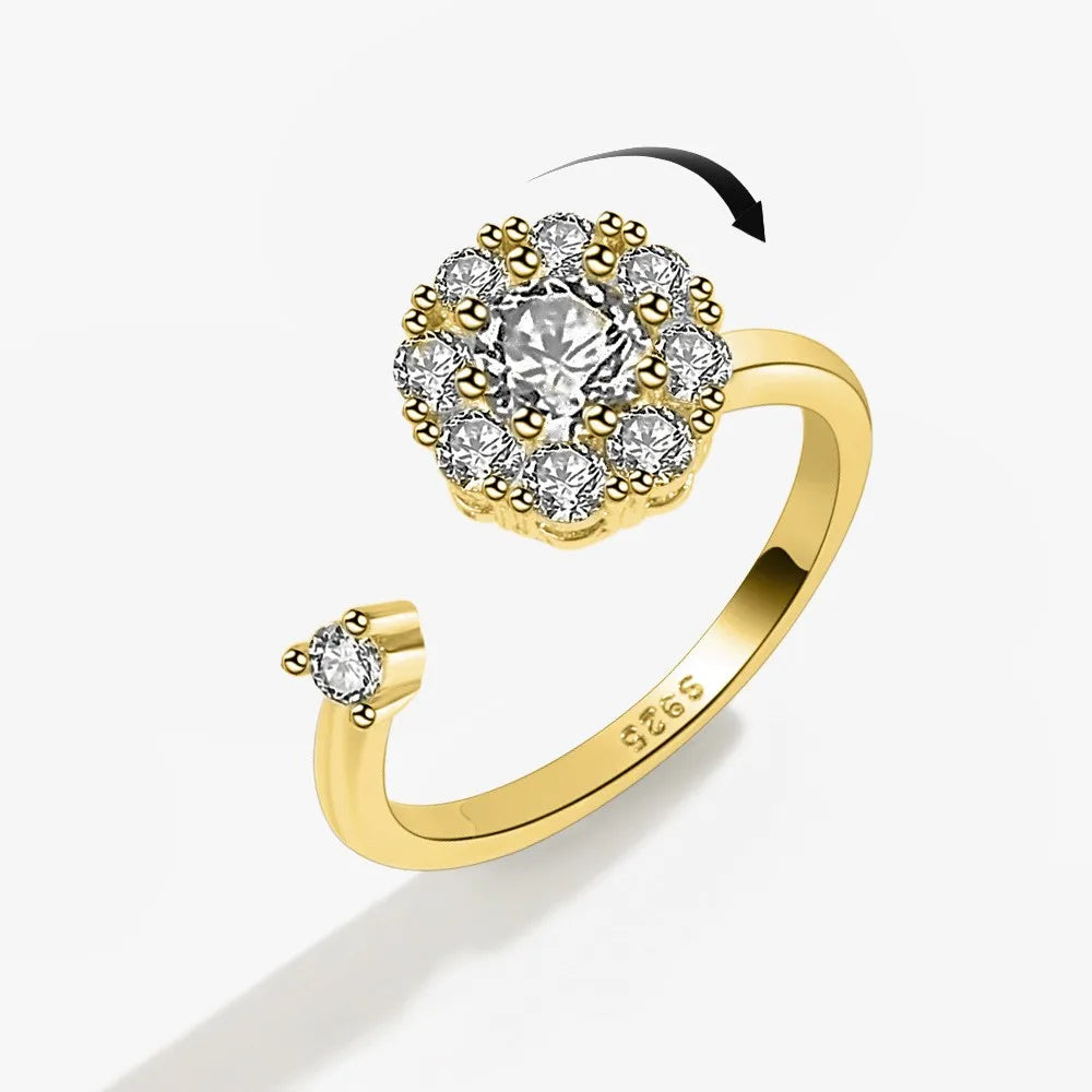 Fidget Spinner Ring for Women – Anti-Stress & Anxiety Relief, Multi-Crystal Flower, Eye, Butterfly & Animal Rotating Jewelry for Weddings & Gifts