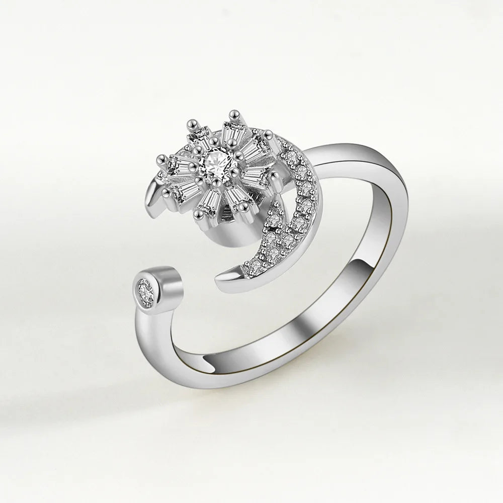 Fidget Spinner Ring for Women – Anti-Stress & Anxiety Relief, Multi-Crystal Flower, Eye, Butterfly & Animal Rotating Jewelry for Weddings & Gifts