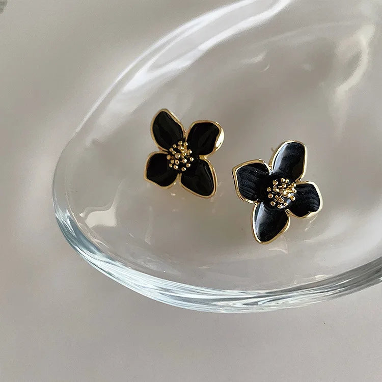 Vintage Sweet Flower Stud Earrings – Multi-Colored Metal Floral Jewelry for Women, Elegant Gift for Party & Wedding