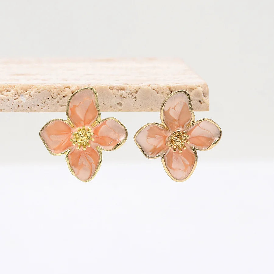Vintage Sweet Flower Stud Earrings – Multi-Colored Metal Floral Jewelry for Women, Elegant Gift for Party & Wedding