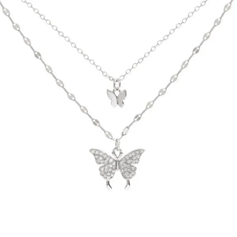 Women’s Sparkling Double-Layer Butterfly Necklace – Exquisite Collar Chain Jewelry for Party, Banquet & Holiday Giftdouble layer butterfly necklace