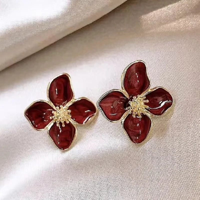 Vintage Sweet Flower Stud Earrings – Multi-Colored Metal Floral Jewelry for Women, Elegant Gift for Party & Wedding