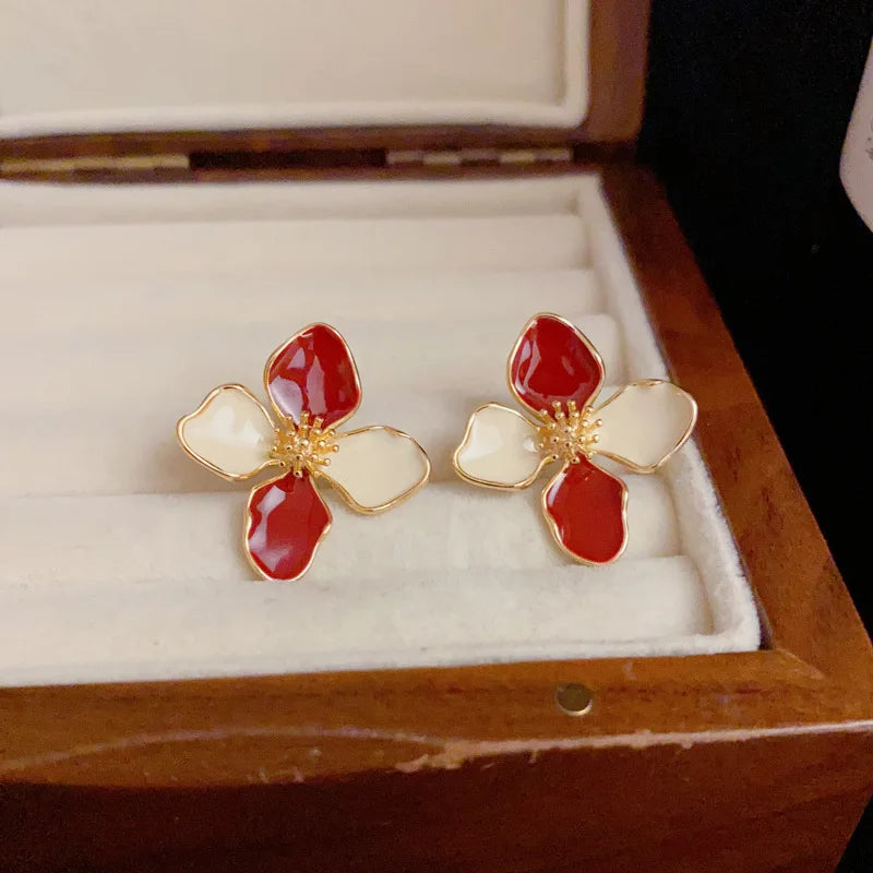 Vintage Sweet Flower Stud Earrings – Multi-Colored Metal Floral Jewelry for Women, Elegant Gift for Party & Wedding