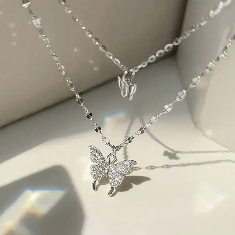 Women’s Sparkling Double-Layer Butterfly Necklace – Exquisite Collar Chain Jewelry for Party, Banquet & Holiday Giftdouble layer butterfly necklace