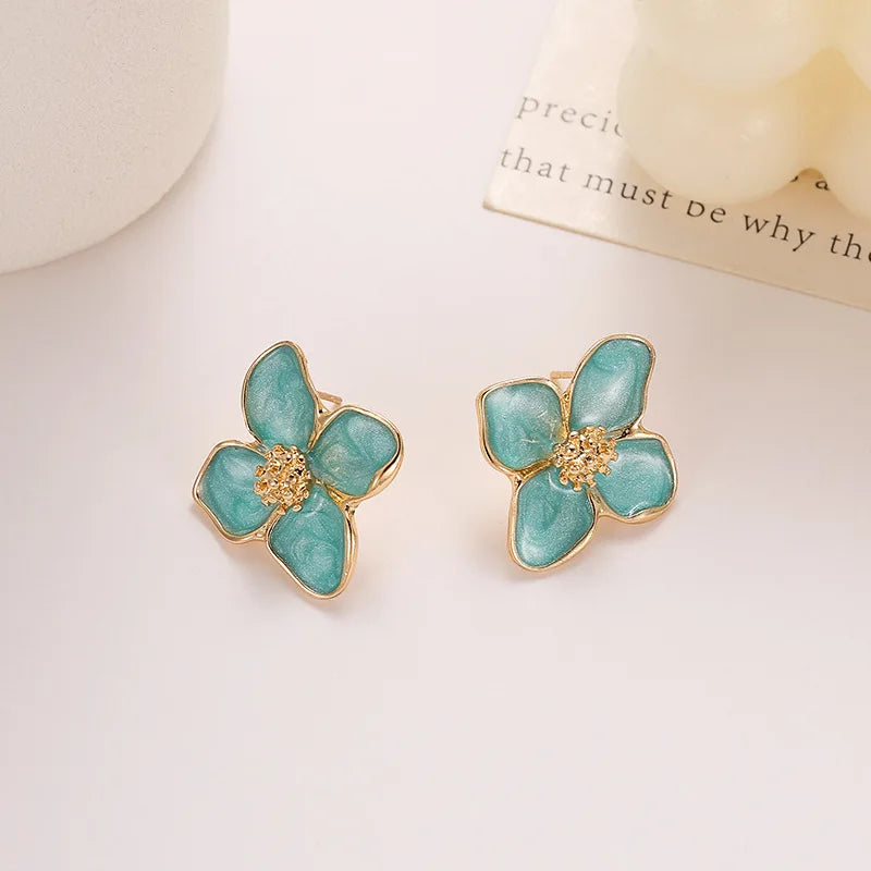 Vintage Sweet Flower Stud Earrings – Multi-Colored Metal Floral Jewelry for Women, Elegant Gift for Party & Wedding