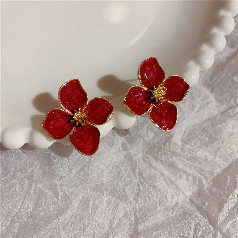 Vintage Sweet Flower Stud Earrings – Multi-Colored Metal Floral Jewelry for Women, Elegant Gift for Party & Wedding