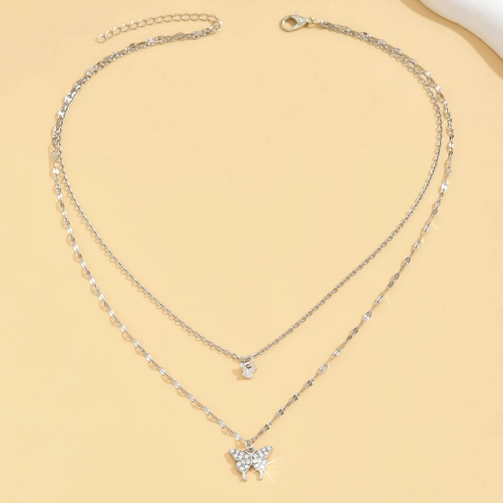 Women’s Sparkling Double-Layer Butterfly Necklace – Exquisite Collar Chain Jewelry for Party, Banquet & Holiday Giftdouble layer butterfly necklace