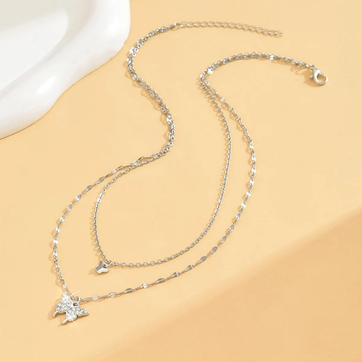 Women’s Sparkling Double-Layer Butterfly Necklace – Exquisite Collar Chain Jewelry for Party, Banquet & Holiday Giftdouble layer butterfly necklace