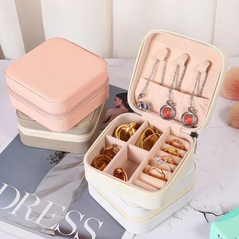 Mini Travel Jewelry Box – PU Leather Organizer for Rings & Earrings