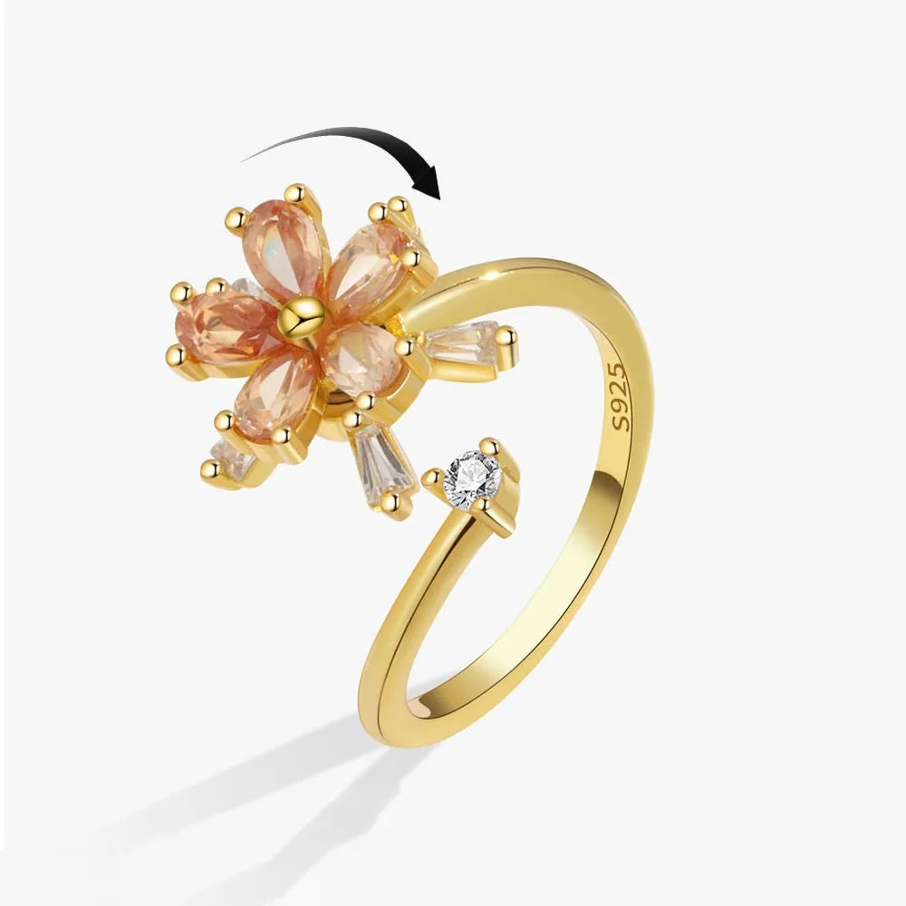 Fidget Spinner Ring for Women – Anti-Stress & Anxiety Relief, Multi-Crystal Flower, Eye, Butterfly & Animal Rotating Jewelry for Weddings & Gifts