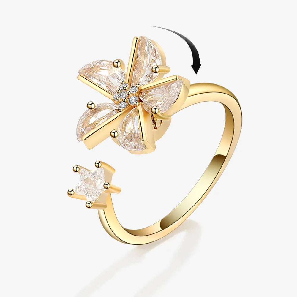 Fidget Spinner Ring for Women – Anti-Stress & Anxiety Relief, Multi-Crystal Flower, Eye, Butterfly & Animal Rotating Jewelry for Weddings & Gifts