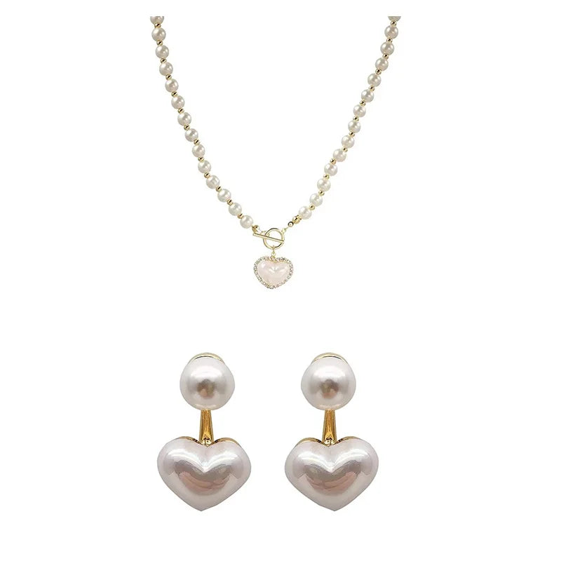 Elegant Pearl Heart Pendant Necklace – Korean Jewelry