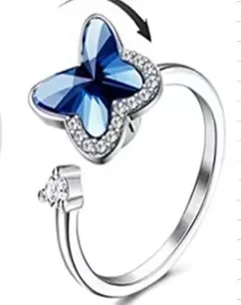 Fidget Spinner Ring for Women – Anti-Stress & Anxiety Relief, Multi-Crystal Flower, Eye, Butterfly & Animal Rotating Jewelry for Weddings & Gifts