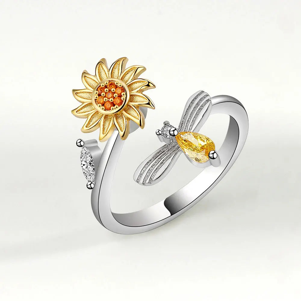 Fidget Spinner Ring for Women – Anti-Stress & Anxiety Relief, Multi-Crystal Flower, Eye, Butterfly & Animal Rotating Jewelry for Weddings & Gifts