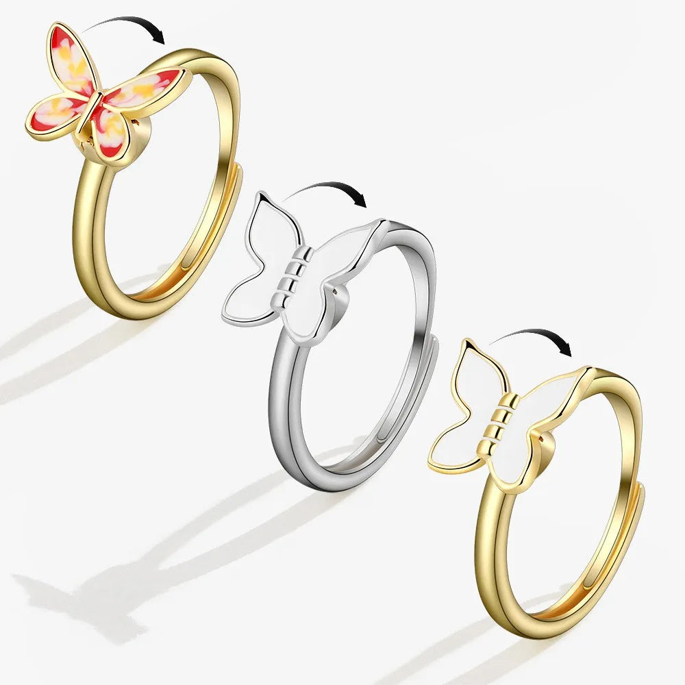 Fidget Spinner Ring for Women – Anti-Stress & Anxiety Relief, Multi-Crystal Flower, Eye, Butterfly & Animal Rotating Jewelry for Weddings & Gifts