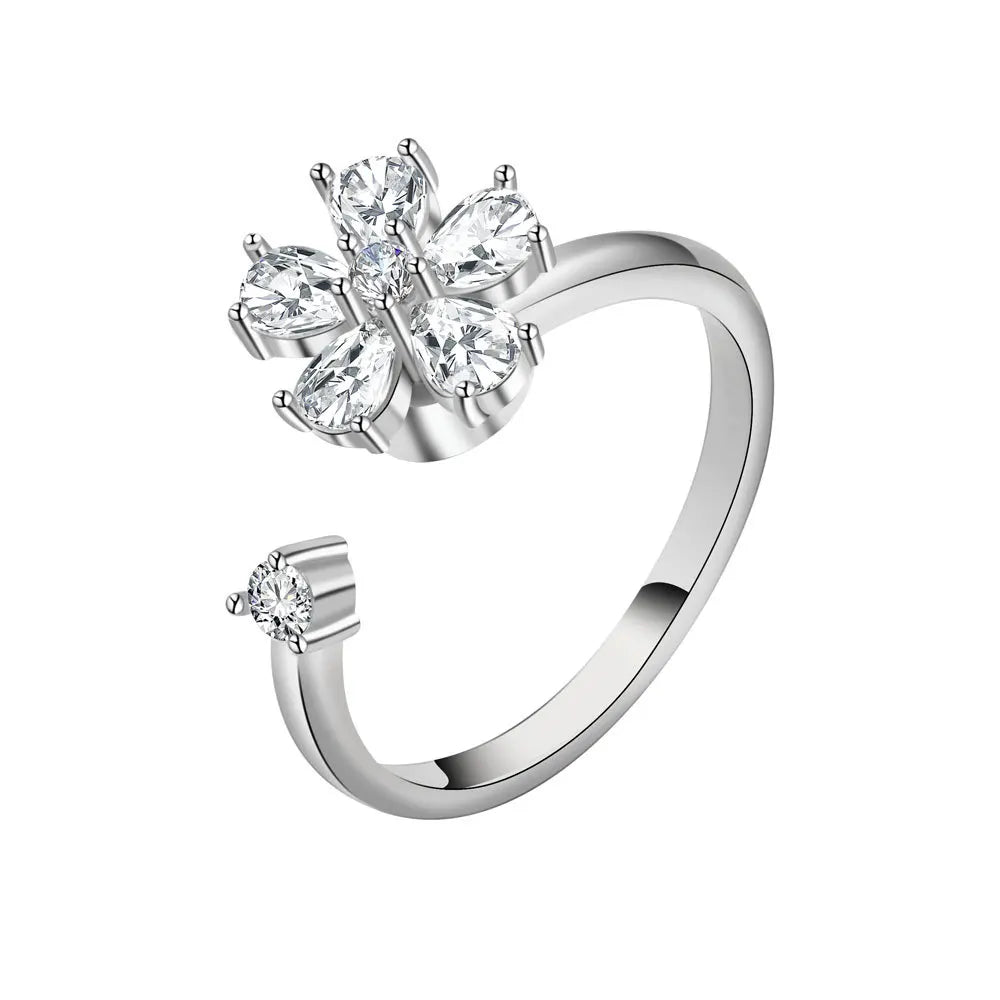 Fidget Spinner Ring for Women – Anti-Stress & Anxiety Relief, Multi-Crystal Flower, Eye, Butterfly & Animal Rotating Jewelry for Weddings & Gifts