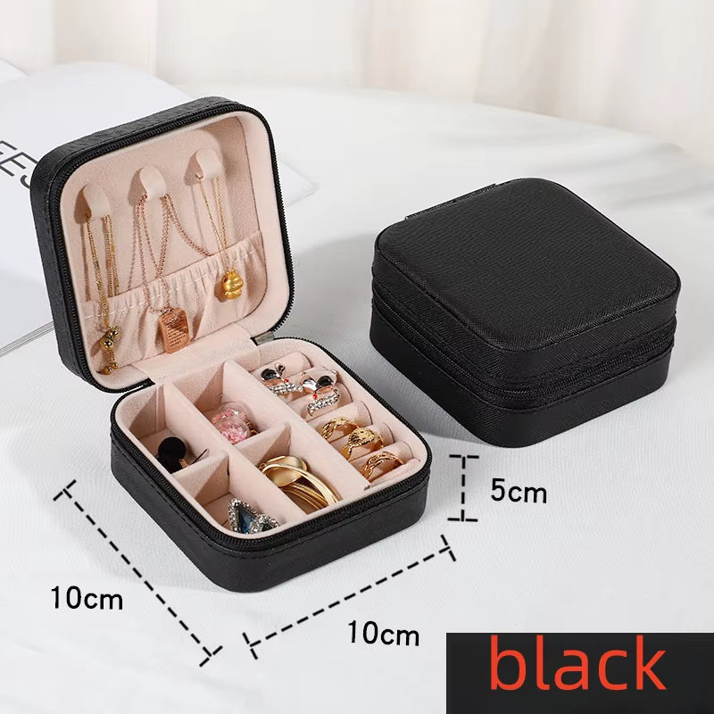 Mini Travel Jewelry Box – PU Leather Organizer for Rings & Earrings