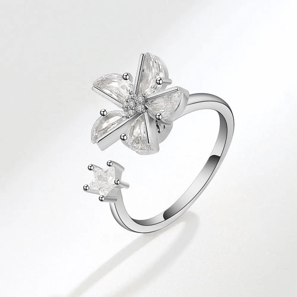 Fidget Spinner Ring for Women – Anti-Stress & Anxiety Relief, Multi-Crystal Flower, Eye, Butterfly & Animal Rotating Jewelry for Weddings & Gifts