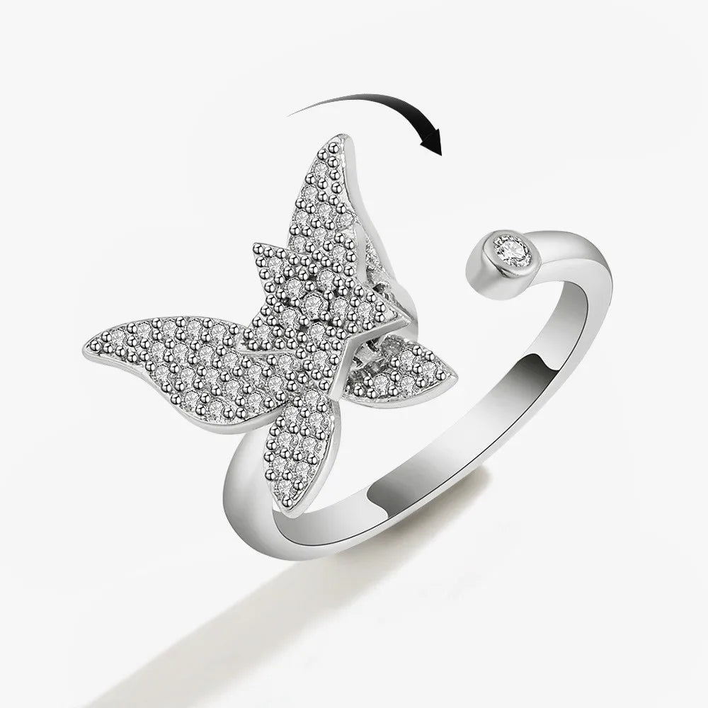 Fidget Spinner Ring for Women – Anti-Stress & Anxiety Relief, Multi-Crystal Flower, Eye, Butterfly & Animal Rotating Jewelry for Weddings & Gifts