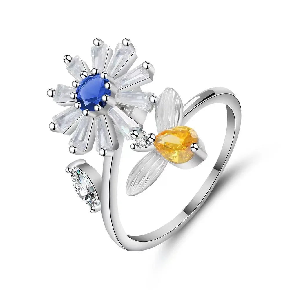 Fidget Spinner Ring for Women – Anti-Stress & Anxiety Relief, Multi-Crystal Flower, Eye, Butterfly & Animal Rotating Jewelry for Weddings & Gifts
