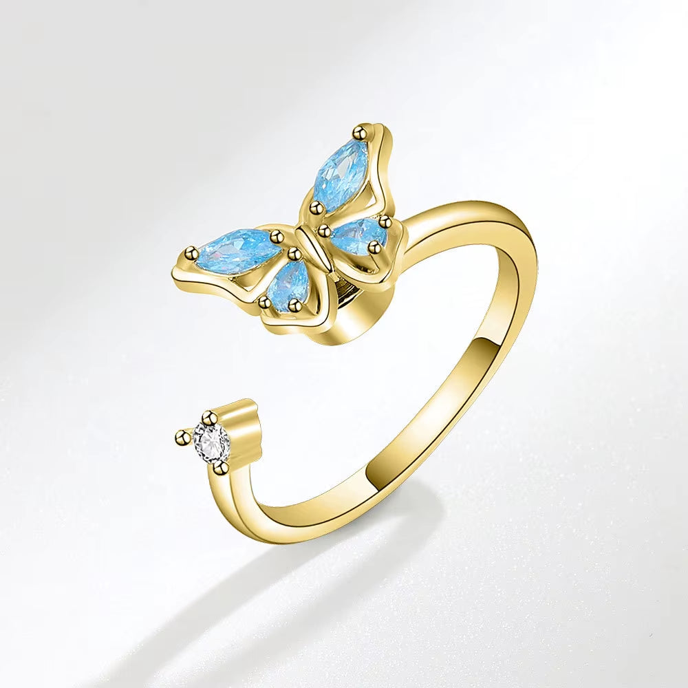 Fidget Spinner Ring for Women – Anti-Stress & Anxiety Relief, Multi-Crystal Flower, Eye, Butterfly & Animal Rotating Jewelry for Weddings & Gifts