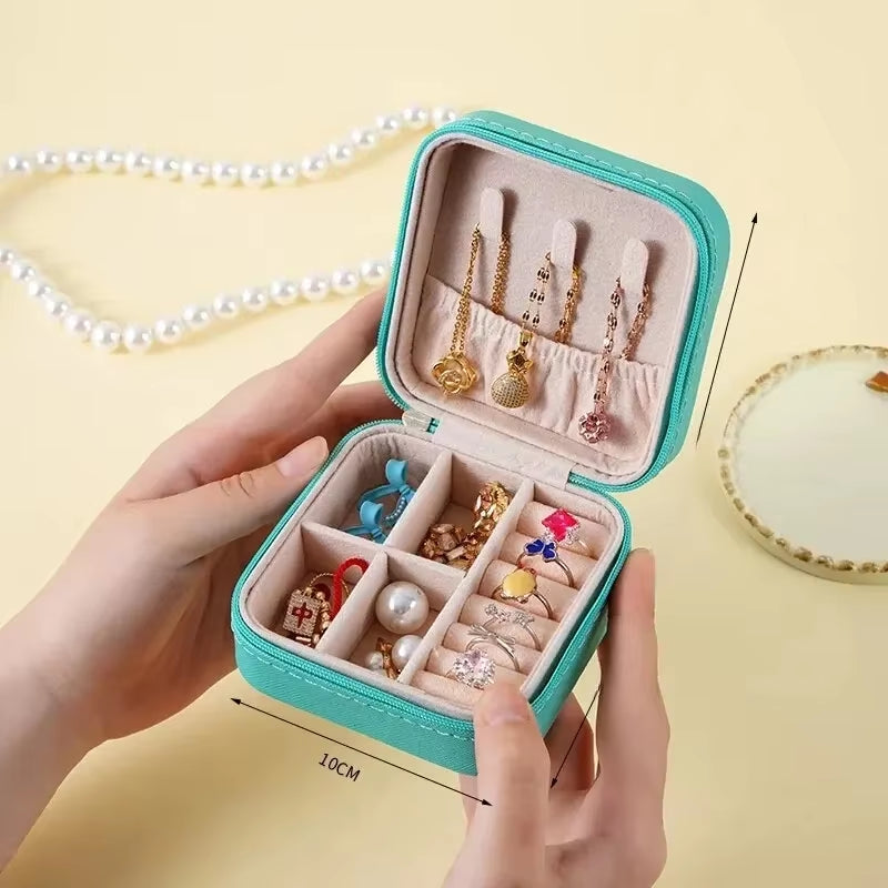 Mini Travel Jewelry Box – PU Leather Organizer for Rings & Earrings
